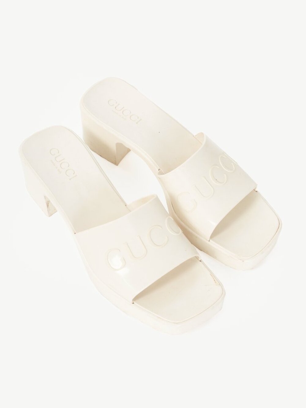 Gucci White Rubber Logo Slide Mule Sandals